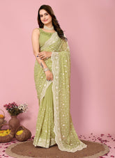 Khaki colour saree looking so attractive